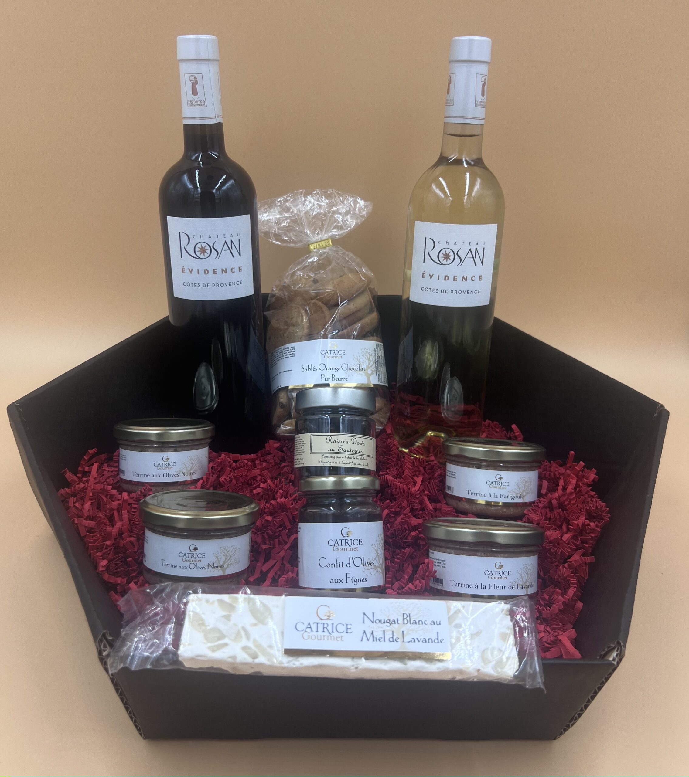 Coffret Gourmand, vins de Provence, terrines artisanales et douceurs sucrées